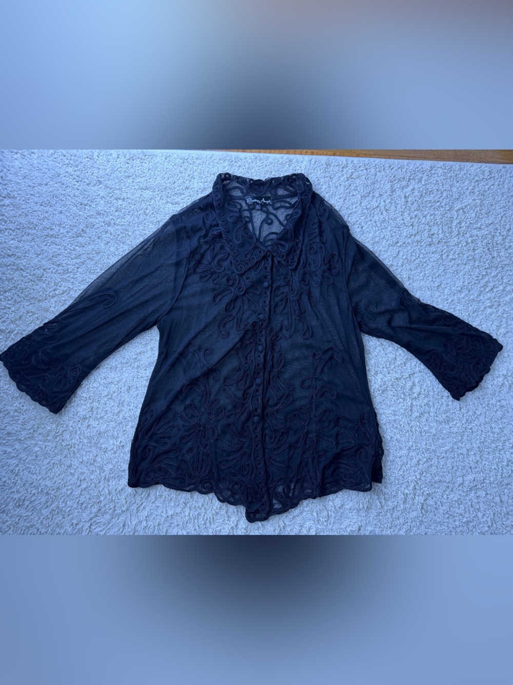Sz Large Black Sheer Lace Blouse